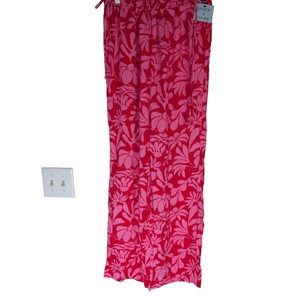 Shade & Shore Floral Wide Leg Beach Cover Up Pants Womens Small Pink Red New Tag